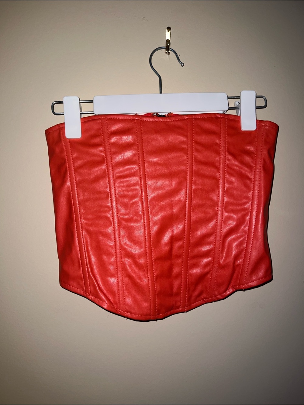 Olivaceous Red Faux-Leather Corset Top